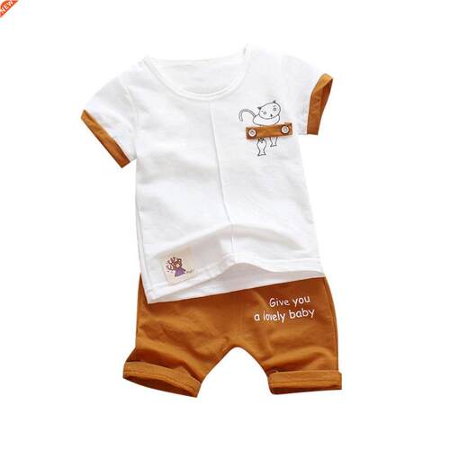 Summer Children Boy Clothes Set Cartoon Printed Short Sleeve