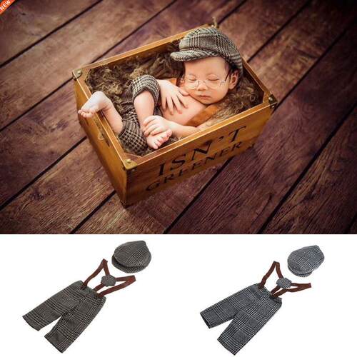 Newborn Photography Props Flat Cap Sets Boy Overalls Suspend