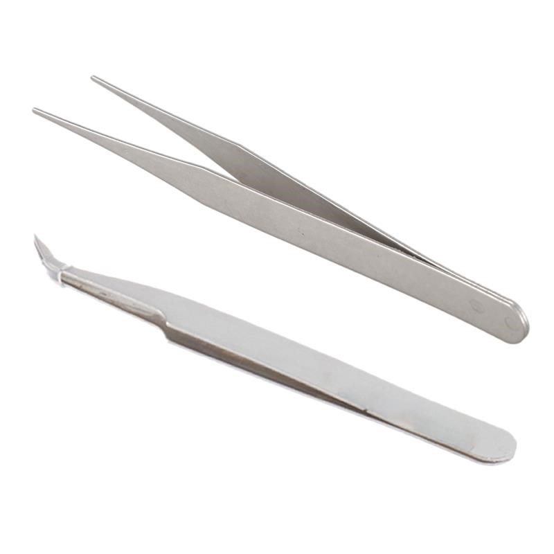 2 Pcs Tweezer 1 Pcs Fine Point Silver Pointy Straight Tweez