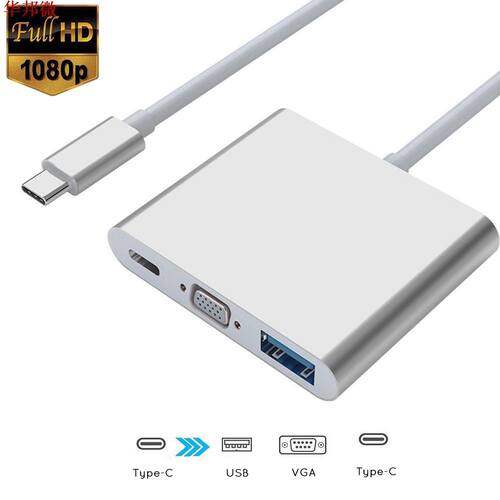 USB Type C Adapter To Female VGA USB 3.0 HUB PD Charging 3 I