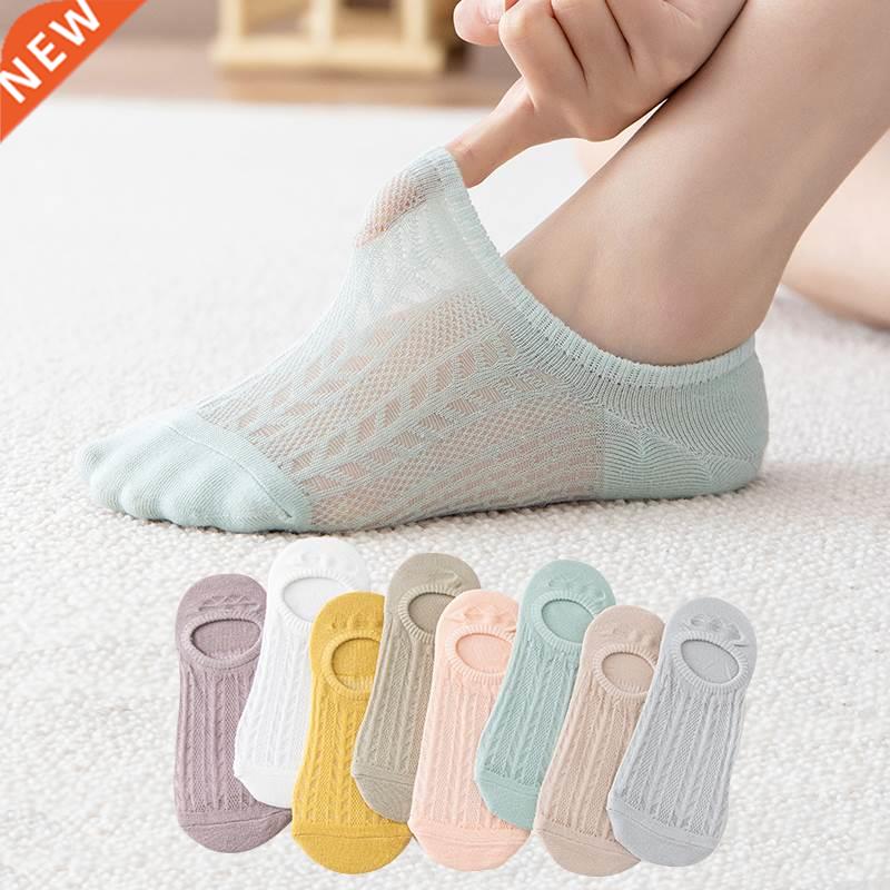 5 Pairs New Transparent Cotton Short Socks Women Summer Holl