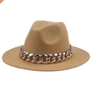 Women Hat Luxury Wide Brim Thick Gold Chain fascinator Beige