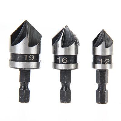3Pcs 5 Flute 90 Degree Chamfer Drill Bit 1/4 Hex Shank Angle
