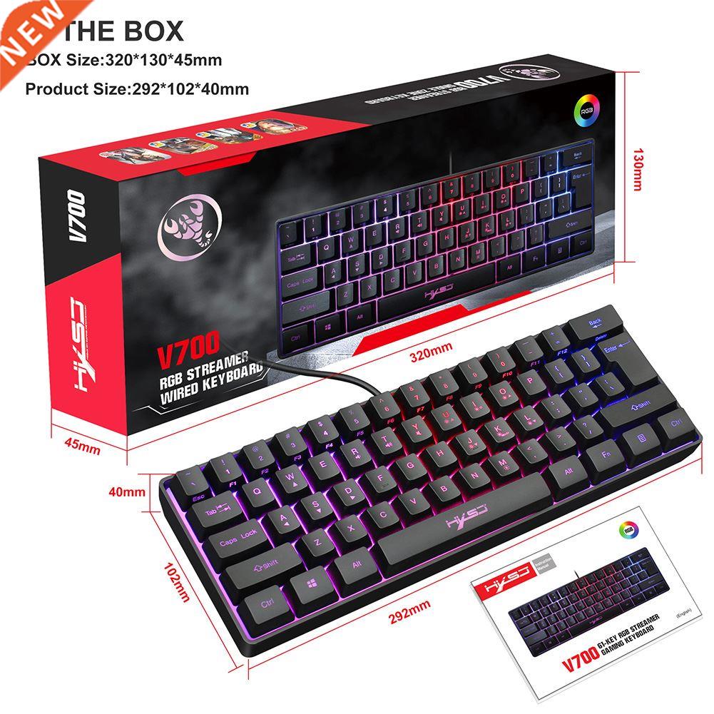 V700 61 Keys RGB Backlight Keypad USB Wired Gaming Keyboard