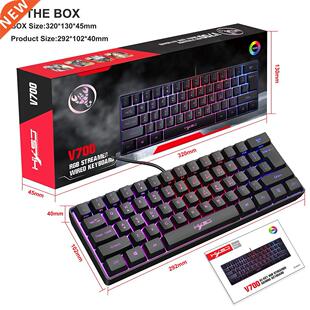 V700 61 Keys RGB Backlight Keypad USB Wired Gaming Keyboard
