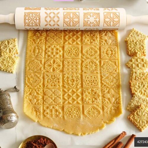 Christmas Embossing Rolling Pin Baking Cookies Noodle Biscui