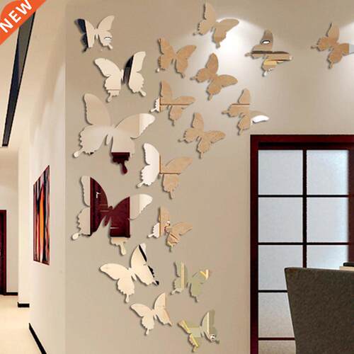 12Pcs/lot 3D Butterfly Mirror Wall Sticker De Wall Art Re