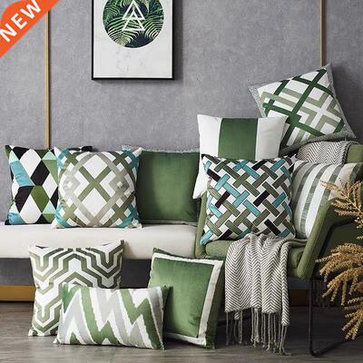 Hot Sale Nordic Green Blue Pillows Case Modern Geometry Stri