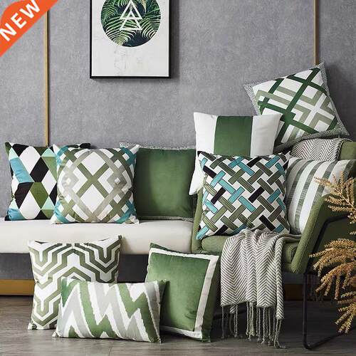 Hot Sale Nordic Green Blue Pillows Case Modern Geometry Stri
