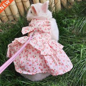 Small Animal Harness Vest Leash Set Soft Floral skirt Clothe