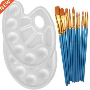 10Pieces Round Pointed Tip Nylon Hair Brush Set With 2 Piece