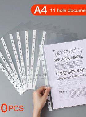 100Pcs A4 Plastic Punched Pockets Folders Filing 11 Holes Lo