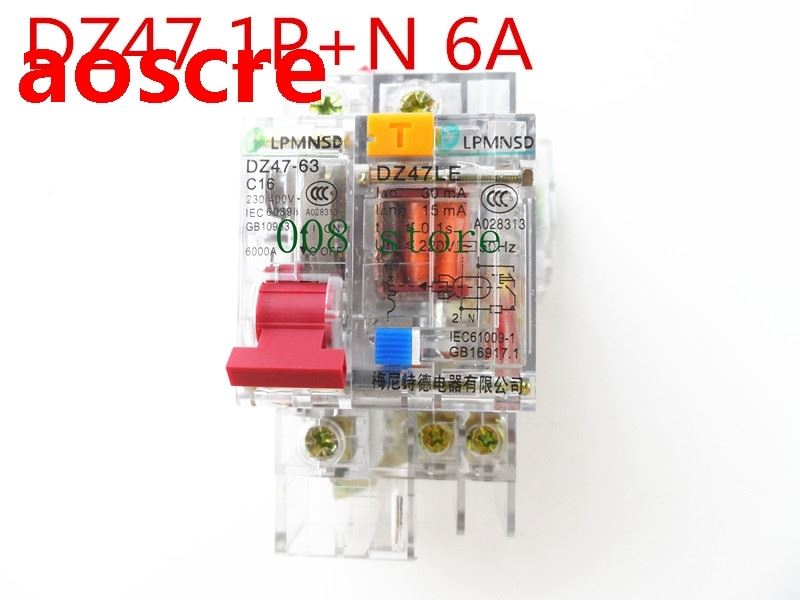 Free shipping DZ47 6A 1P+N Residual current Circuit breaker
