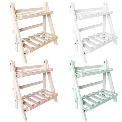 2 Tier Wood Storage Shelf Desktop Wooden Rack Plant Pot Flow