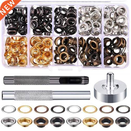 200 Set 6 mm Metal Grommets Eyelets Kit with a Base and Punc