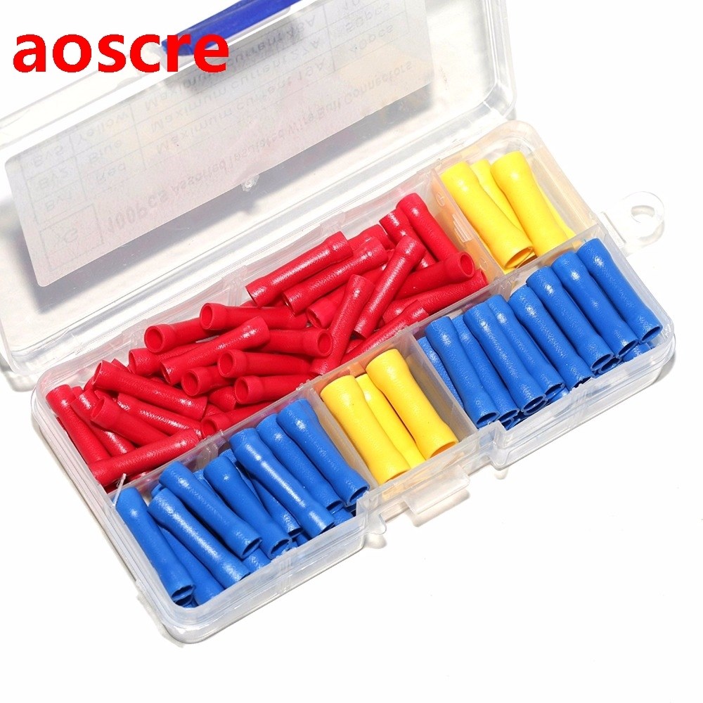 100pcs 10-22 AWG Assorted Insulated Straight Wire Butt Conne
