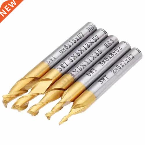 5Pcs 2 Flute Milling Cutter HSS Titanium Coated 6mm Shank 2/