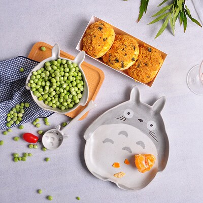 Creative 3D Totoro Pottery Dinner Plate Dish Bowl Spoon Set