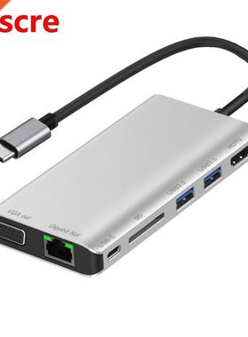 USB C HUB Type-C to Rj45 Lan 4K HDMI VGA 2USB .0 Sd Card Sl