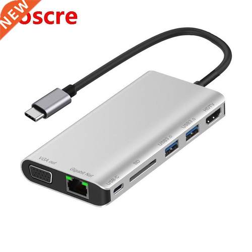 USB C HUB Type-C to Rj45 Lan 4K HDMI VGA 2USB .0 Sd Card Sl
