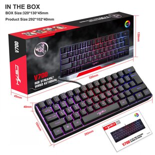 V700 61 Keys RGB Backlight Keypad USB Wired Gaming Keyboard