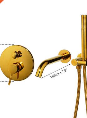 OUBONI Matte Black Bathroom Bathtub Faucet Wall Mount Golden