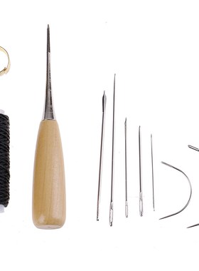 1Set Leather Sewing Needles Stitching Awl Needle Thread Thim