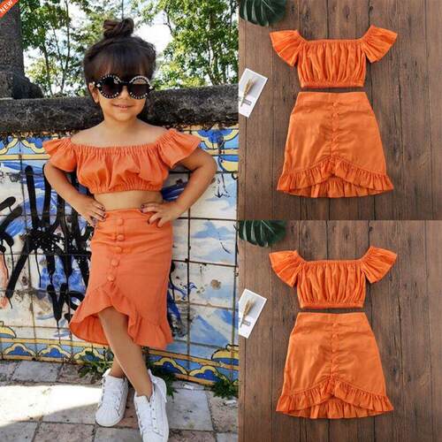Summer Kids Baby Girls Off Shoulder Crop T-shirt Tops Dress
