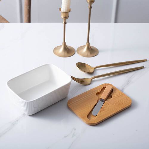 Portable Butter Box Dish With Wood Lid Holder Storage Contai