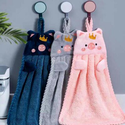 1Pc 4 Colors Soft Korean Style Hand Towel Cartoon Pig Embroi