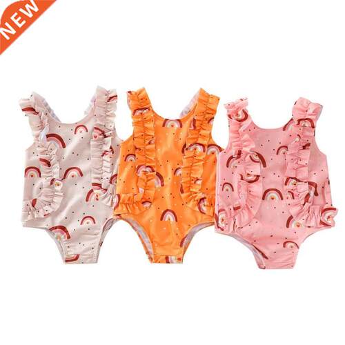Toddler Kids Baby Girls Cute Ruffles Sleeveless Rainbow Prin