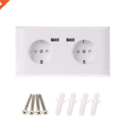 16A Double Wallu007FSocket Charger Adapter 2 USB Ports EU P