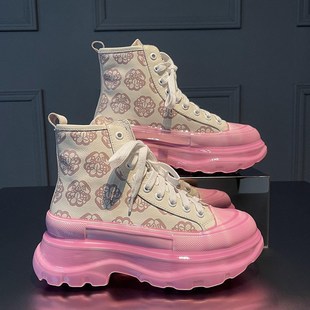 High-top Shoes Female 2021 New Pink Thick-soled Platform Sho