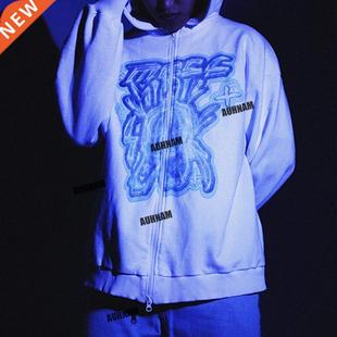 Harajuku Zipper Men Hoodies Korean Fashion Graffiti cartoon