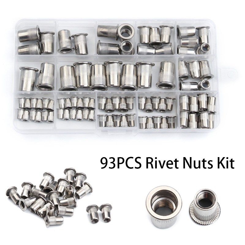 93pcs flat metric threaded rivet nuts set insert riveting mu