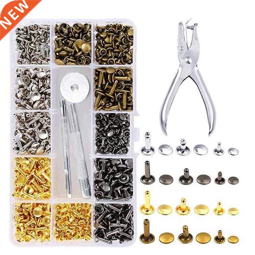 360Pcs 3 Sizes Leather Rivets Double Cap Rivet Tubular Metal
