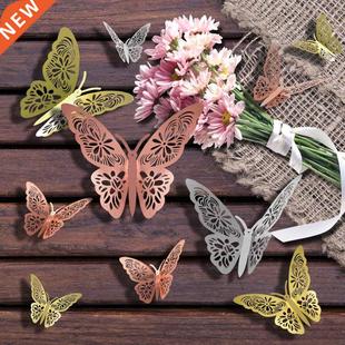 12Pcs/lot 3D Hollow Golden Silver Butterfly Wall ickers Ar