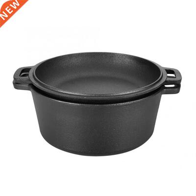 Cooking Pots 2 in 1 Seasoned Cast Iron Double Dutch Oven Com