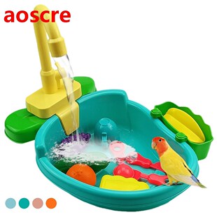Automatic Bird Bath Tub with Faucet Pet Parrots Parakeet Coc