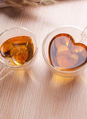 Heart Love Shaped Double Wall Glass Coffee Mug Home Office H