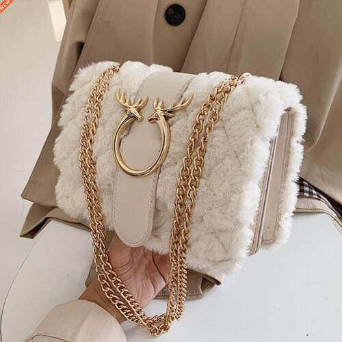 Female Winter Soft Plush Fur Designer Handbag Deer Lock Chai