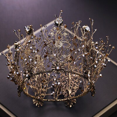bride retro black crystal crown queen round tiara brides wed