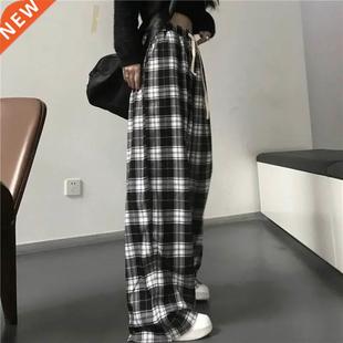 Black and White Plaid pants Oversize New Women Casual Loose