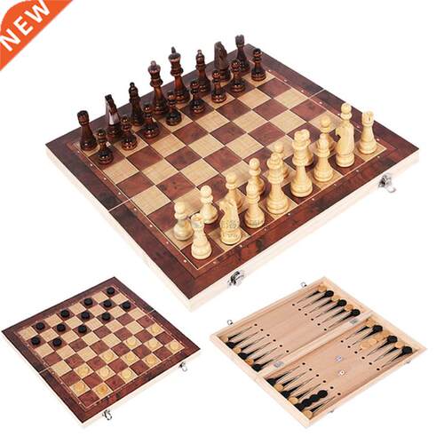 3 in 1 Chess Set Wooden Chess Backgammon Checkers Indoor Tr