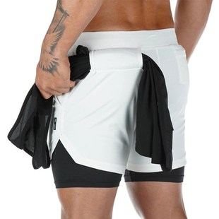 Double layer Jogger Shorts Men 2 in 1 Short Pants Gyms Fitne