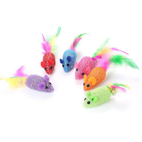 Fake Mouse Pet Cat Toys Mini Playing Toys with Colorful Feat