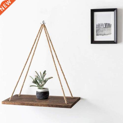 Wooden Rope Swing Wall Hanging Plant Flower Pot Tray Mounted