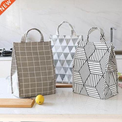 Portable Grid Insulated Lunch Picnic Tote Cooler Bag Bento B