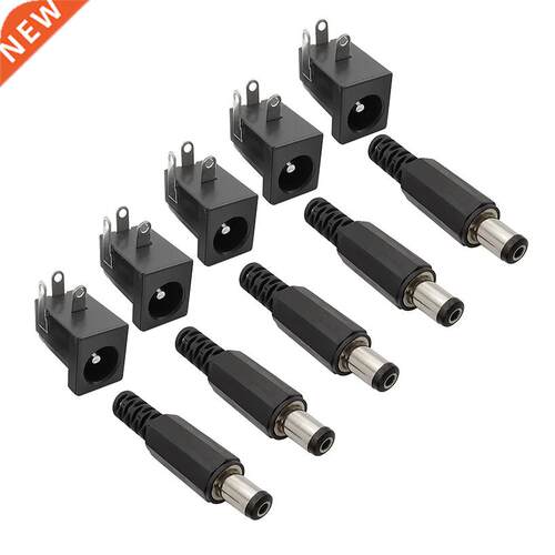 5Pairs Black DC-005 5.5 x 2.1mm DC Male Plugs + 3 Pin PCB Mo