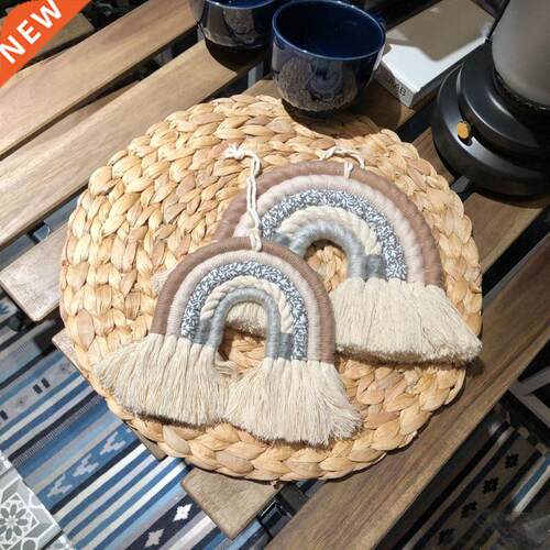 Nordic Room Decoration Handmade Woven Cotton Rope Rainbow Ha